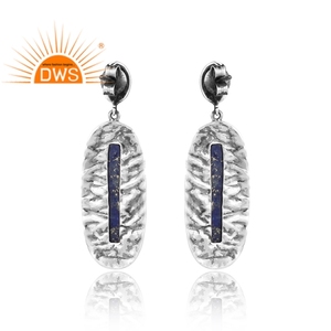 Pendientes colgantes de piedras preciosas de lapislázuli natural de plata esterlina oxidada más vendidos, fabricante de joyería personalizada - Product Image 4