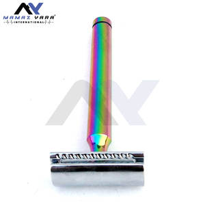 Rasoir de sécurité à double tranchant écologique pour barbier avec logo personnalisé pour hommes, rasoirs de sécurité en acier inoxydable multicolores arc-en-ciel - Product Image 3