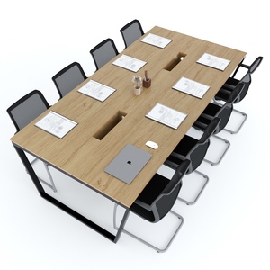 Contemporary Design 240x120cm Meeting <b>Table</b> Iron Trapeze Legs Melamine-Coated Plywood Oval Pattern for Hotels <b>Offices</b>-HBTC044 - Product Image 1