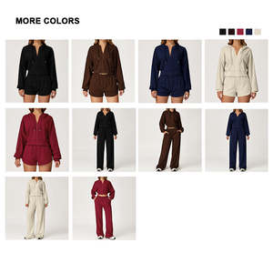 Survêtement d'hiver pour femmes de haute qualité, fermeture éclair unie, pantalon ample à taille haute élastique, hauts, ensemble deux pièces - Product Image 4