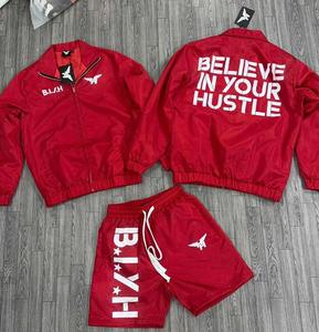 Conjuntos de Chaqueta y Pantalones Cortos Deportivos de Dos Piezas con Cremallera para Hombre, Impresión Personalizada, Poliéster, Nailon, Cortavientos, Conjuntos Deportivos para Hombre - Product Image 1