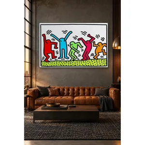 Impression sur toile Fida Keith Haring Cinq figurines dansantes colorées - Product Image 5
