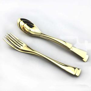 Juego de cubiertos con mango de bambú vintage, nuevo diseño, tenedor pulido con espejo plateado y dorado para fiestas de boda - Product Image 3