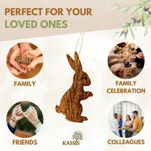 Décoration de Pâques suspendue : Lapin de Pâques en bois d'olivier avec écorce - Product Image 4