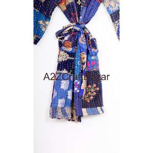 Robe kimono courte vintage faite à la main, motif floral de luxe, couverture indienne, veste douce pour l'hiver, robe de nuit courte pour l'automne - Product Image 6