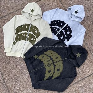 Parches bordados, chándal con cremallera, chándal de lavado ácido de algodón, pantalones de chándal acampanados de carga y conjuntos de Sudadera con capucha - Product Image 3