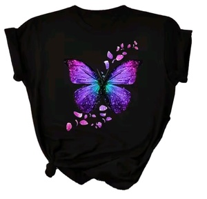 T-shirt ample d'été personnalisé avec logo et motif papillon, haut de créateur à manches courtes pour femmes et jeunes filles - Product Image 3