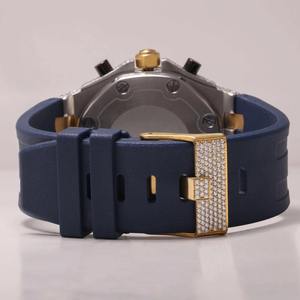 Montre-bracelet haut de gamme en acier inoxydable avec lunette en verre de quartz, sertie de diamants en moissanite noirs glacés, mouvement ETA, étanche 3 BAR - Product Image 3