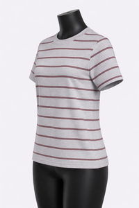 เสื้อยืดผ้าฝ้ายลายทางสำหรับผู้หญิง ทรงเข้ารูป แขนสั้น คอกลม เสื้อยืดพื้นฐานสำหรับผู้หญิง ขายส่ง - Product Image 5