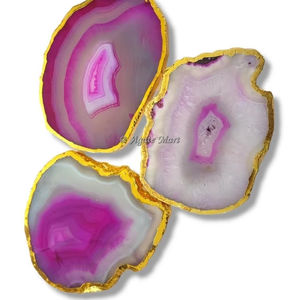 <b>Pink</b> Agate Slices <b>Coaster</b> with Golden Electroplated Rim for Table Decoration Agate Slice for Sale Agate Cup <b>Coasters</b> - Product Image 1