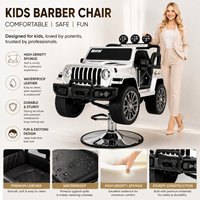Chaise de barbier hydraulique pour enfants, design Jeep, chaise de salon de coiffure pour enfants avec base ronde pour une utilisation professionnelle en salon de coiffure