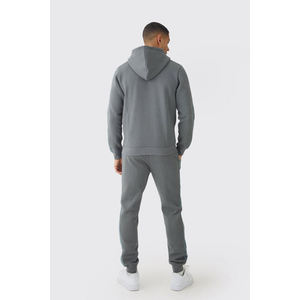 Mens Dark Grey Full-<b>Zip</b> <b>Hooded</b> Sweatshirt and Matching Jogger Pants Tracksuit ODM Trackstar OEM Private Label - Product Image 2