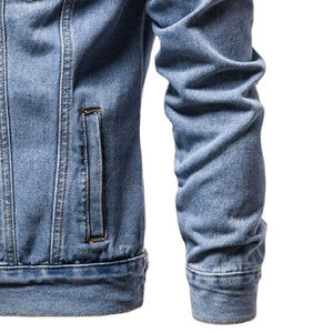 Vente en gros Veste en jean en pur coton pour hommes Vestes en jean à manches longues personnalisées pour hommes en bleu déchiré, pré-lavé et enduit - Product Image 6