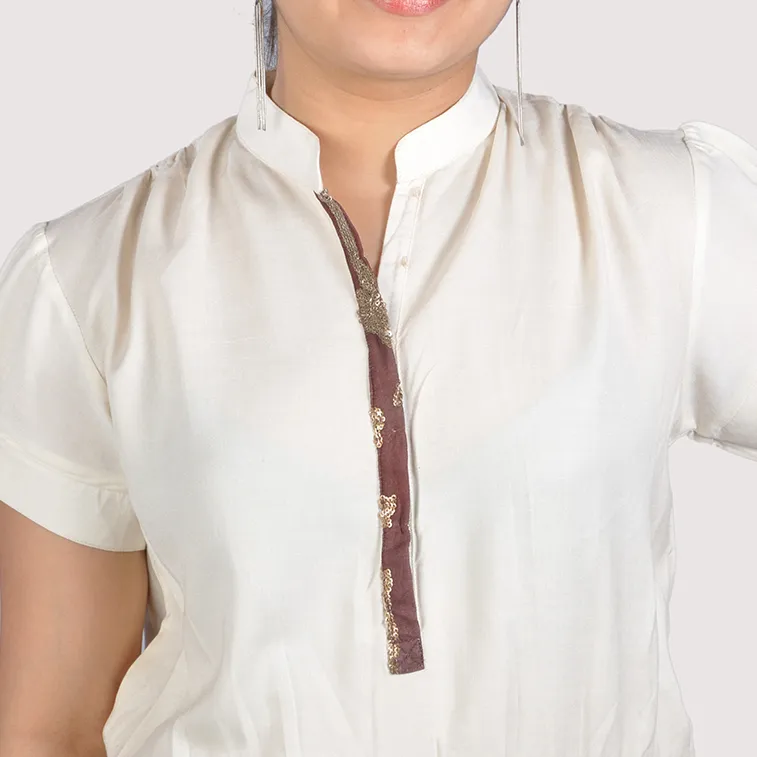 Desain Atasan dan Baju Katun Murni Warna Solid Baju Lengan Profesional untuk Wanita Atasan Katun Polos