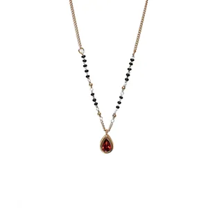 Collier tendance avec pendentif en forme de larme en grenat plaqué or, chaîne à maillons, bijoux religieux pour femmes, cadeau de fête, avec pierre principale en perle - Product Image 3