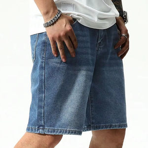 Haute qualité hommes été décontracté Denim Shorts solide bleu basique jambe droite ajustement tissu maigre et extensible - Product Image 3