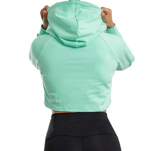Wholesale Women's 100% Cotton Long Sleeve Zip Hoodie Custom Logo <b>Winter</b> Crop <b>Top</b> Front Logo Breathable Eco-Friendly - Product Image 2