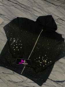 Sweat-shirt à capuche en molleton français lourd, personnalisé, brodé, avec strass, luxe, diamant, cristal, coupe courte, pour homme - Product Image 5