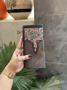 Portefeuille RFID en cuir véritable turquoise à la mode pour hommes longue Offre Spéciale en cuir de vachette imprimé animal Design personnalisé en nylon - Product Image 5