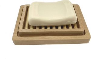 Jabonera de madera de haya, jabonera, protector de jabón para baño, ducha, fregadero de cocina, encimera con bandeja superior para escurrir - Product Image 4