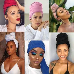 Solid <b>Head</b> <b>Wraps</b> Scarf Long Turban Stretch Jersey Ultra Soft Urban Knit Hair Scarfs Plain Color African Headbands Tie Cotton - Product Image 4