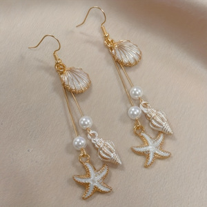 <span class=keywords><strong>Orecchini</strong></span> Lunghi Trendy Bohemien da Vacanza con Pendente in Lega a Forma di Stella Marina <span class=keywords><strong>Blu</strong></span> Geometrica con Smalto a Goccia, Perla Sintetica e Nappa - Product Image 4