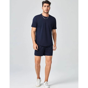 Conjunto de camisa y pantalones cortos de manga corta para hombre de alta calidad 100% algodón logotipo personalizado transpirable Terry conjunto corto personalizado - Product Image 4