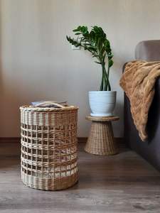 Handwoven <b>Rattan</b> Storage <b>Stool</b> Rectangular Ottoman Footrest with Lid Artisanal Wood & Bamboo Storage Bench - Product Image 3