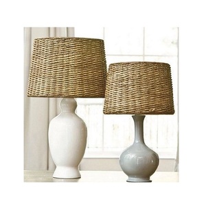 Handmade Customized Design Table Lamp Rattan Net Shade Table Lamp with Ceramic <b>Vase</b> Decorative and Lighting with Creative Design - Product Image 1