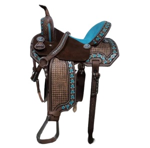 Haute qualité Designer Western selle sans arbres couleur Turquoise DD cuir Designer siège rembourré équitation Tack Set vente chaude - Product Image 1