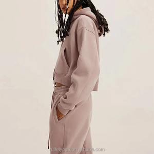 OEM personalizado Fitness trajes para las mujeres de alta calidad liso Sudadera con capucha Jogger blanco deportes Jogging traje de algodón de las mujeres de 2 piezas Sweatsuit - Product Image 4