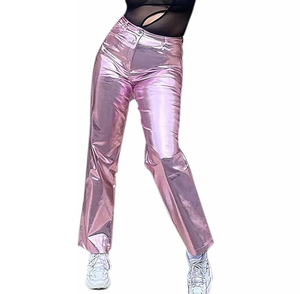 Pantalones transpirables de cuero PU para damas Invierno Casual Slim Fit con cintura alta Color sólido y decoración de botones de cintura media - Product Image 4