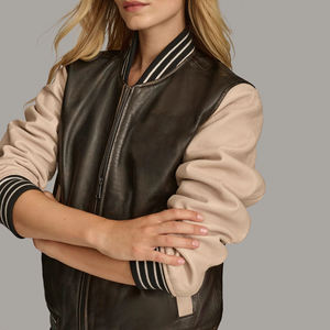 Vente chaude coupe décontractée en cuir pur veste universitaire zippée pour les femmes Streetwear veste universitaire chaude Hip Hop pour femmes - Product Image 6
