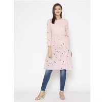 Robe trapèze rose 100 % coton à col rond personnalisée pour femmes et jeunes filles – Nouveau modèle décontracté lavable et abordable