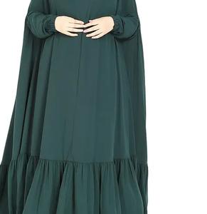 Abaya chapada en volantes con cierre frontal modesto Abaya islámico Top mujer Casual verano elegante mujer abaya jilbab plateado - Product Image 6