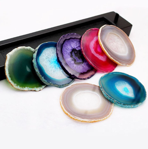 Ágata Natural para cocina, accesorio de Arte de gemas, rebanada de ágata verde, posavasos con revestimiento de oro, regalo, venta al por mayor - Product Image 1