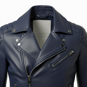 Veste de moto en cuir véritable bleu marine pour femmes, commande personnalisée, approvisionnement en gros, style motard, manteau pour femmes, vêtements de mode quotidiens - Product Image 5