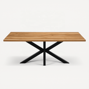 <b>Solid</b> Mango <b>Wood</b> Eco-Friendly Handmade Rectangle Dining <b>Table</b> | Industrial Cross Metal Base | Modern Restaurant Dining Room - Product Image 4