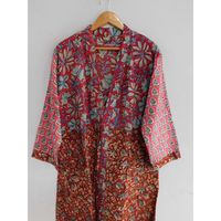 Kimono largo de algodón con estampado floral a mano para damas de honor y Bata para verano otoño y primavera