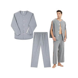 Camisas y pantalones de quimioterapia para hombres con 2 broches laterales Camisas y pantalones de rehabilitación postoperatoria de manga larga - Product Image 1