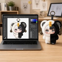 Porte-clés en vinyle personnalisé, style chinois, avec breloque clochette panda, pendentif en peluche doux, cadeau