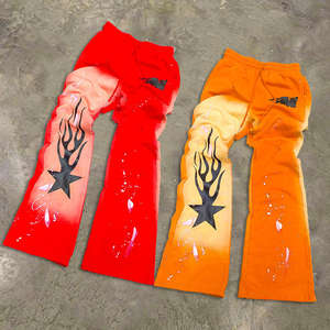 Customized Logo <b>Flared</b> Flair Sweatpants <b>Men</b> Pants Vintage Casual <b>Flared</b> Drawstring Splash Pant - Product Image 3