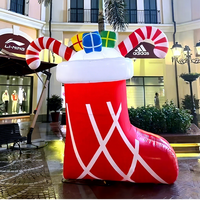 Chaussette de Noël gonflable avec cannes en sucre et cadeaux, décoration gonflable extérieure pour événement commercial