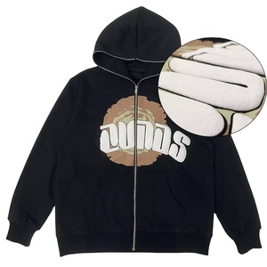 Top Quality Heavyweight Embroidery Puff Printing <b>Zip</b> <b>up</b> Hoodie Custom Logo Oversized Full <b>Zip</b> Hoodie Face Blank Zipper Hoodie - Product Image 1