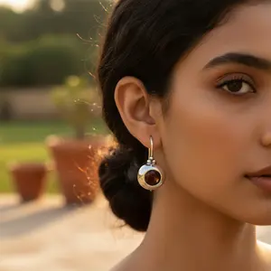 Boucles d'oreilles pendantes en argent 925 avec rubis pour femmes, bijoux fantaisie en pierres précieuses - Product Image 1