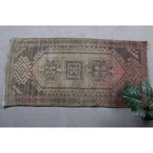 Vintage 1.9x3.9 ft Small Rug, Turkish Rug, <b>Brown</b> Patchwork Rug - Product Image 4