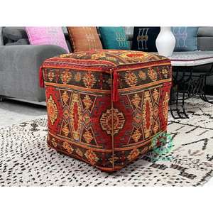 Pouf en cuir marocain fait main, repose-pieds ottoman traditionnel, pouf artisanal, décoration intérieure, siège ottoman bohème pour salon - Product Image 1