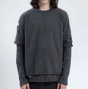 T-shirts à manches longues unisexe 100% coton T-shirt à col rond double couche personnalisé à motif de personnage Hauts à col rond pour hommes et femmes - Product Image 1