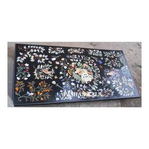 Dessus de table à manger en forme de rectangle avec incrustation de marbre noir pour le bureau et la décoration de la maison Grossiste et fournisseur indien - Product Image 1