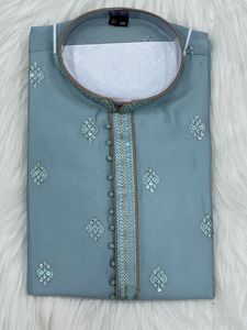 رداء احتفالي تقليدي للرجال رداء كُرتا للعمل من Rayon Chikan مع طقم بيجامة قطنية طقم كُرتا للزفاف للتصدير مع بيجامة - Product Image 6